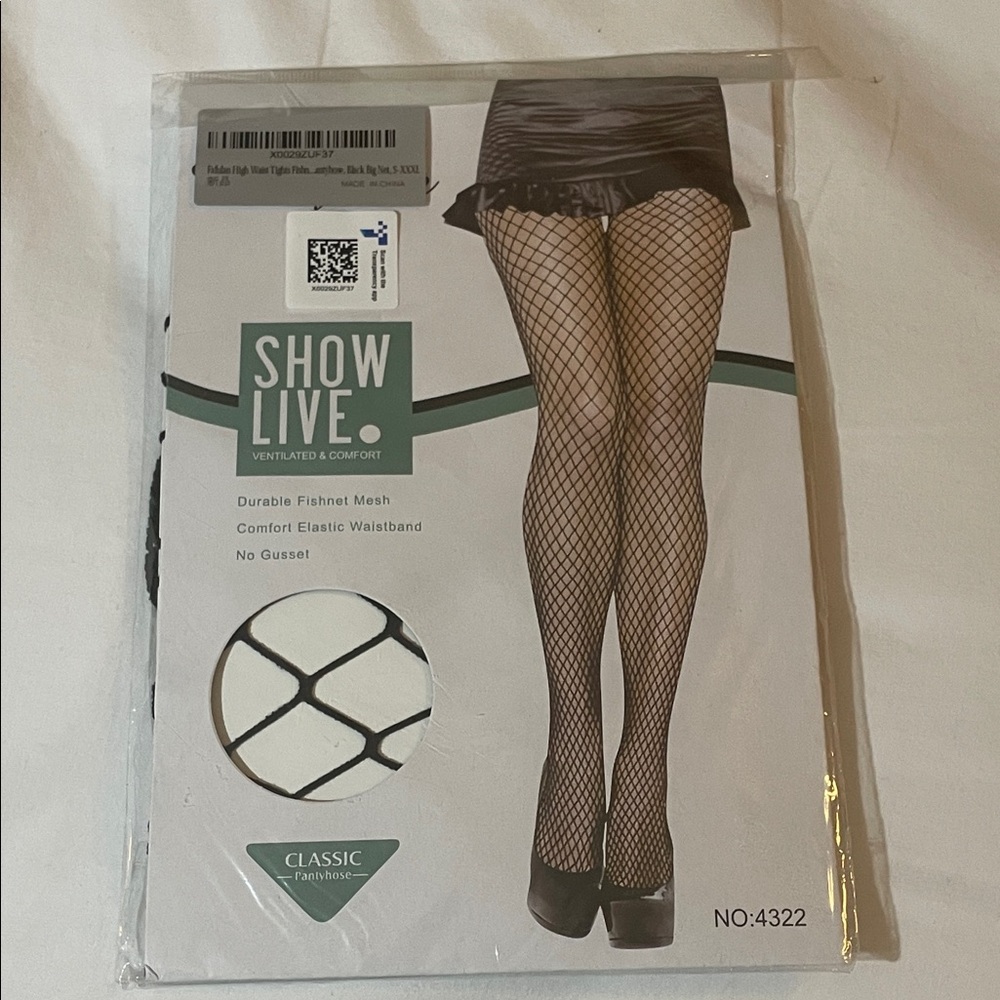 Cindylove High Waisted Black Fishnet Tights Pantyhose. NWT. Size S to XXXL. 4 Pr
